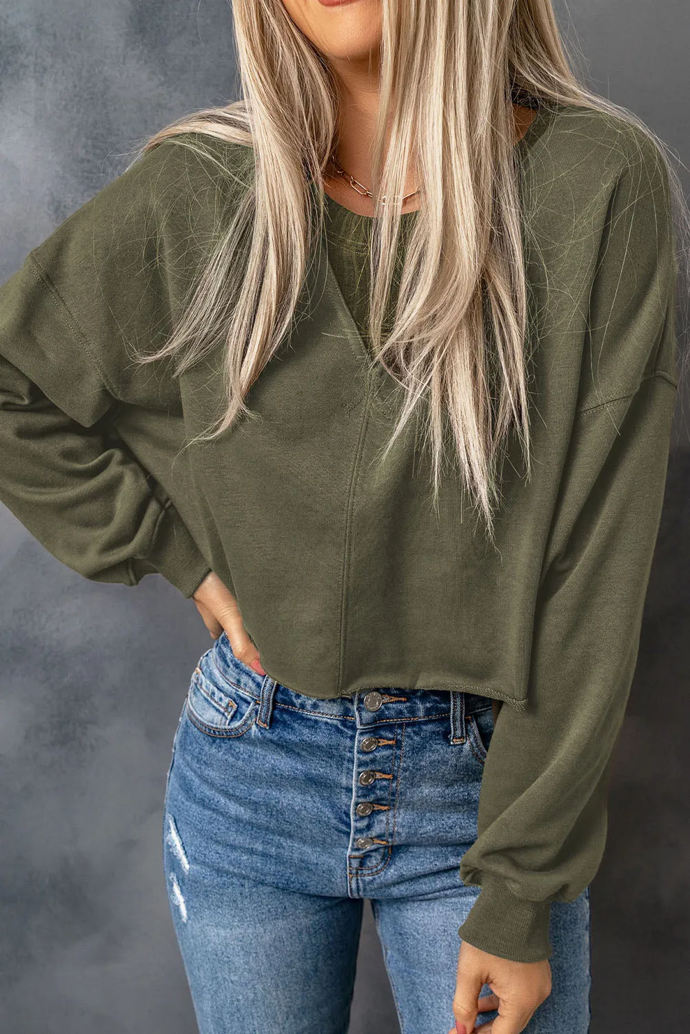 Green Drop Shoulder Cropped Sweatshirt sold by Beagle Boutique