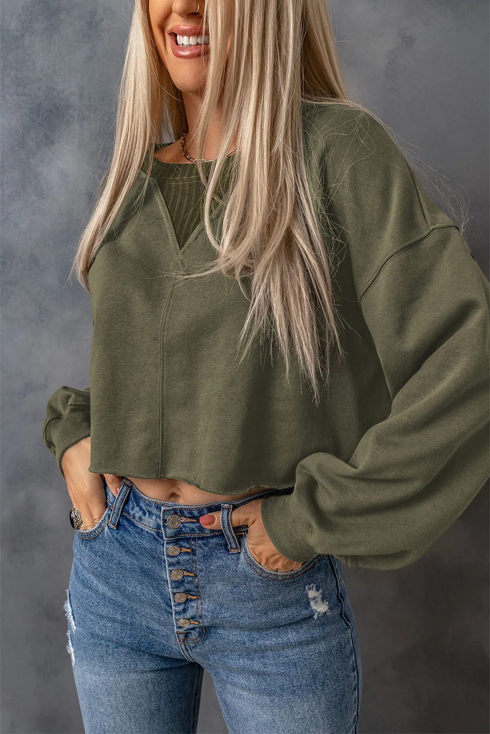 Green Drop Shoulder Cropped Sweatshirt sold by Beagle Boutique product image thumbnail 3