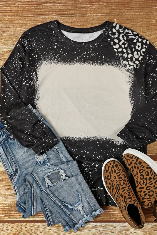 Black Retro Bleached Leopard Spot Pullover sold by Beagle Boutique