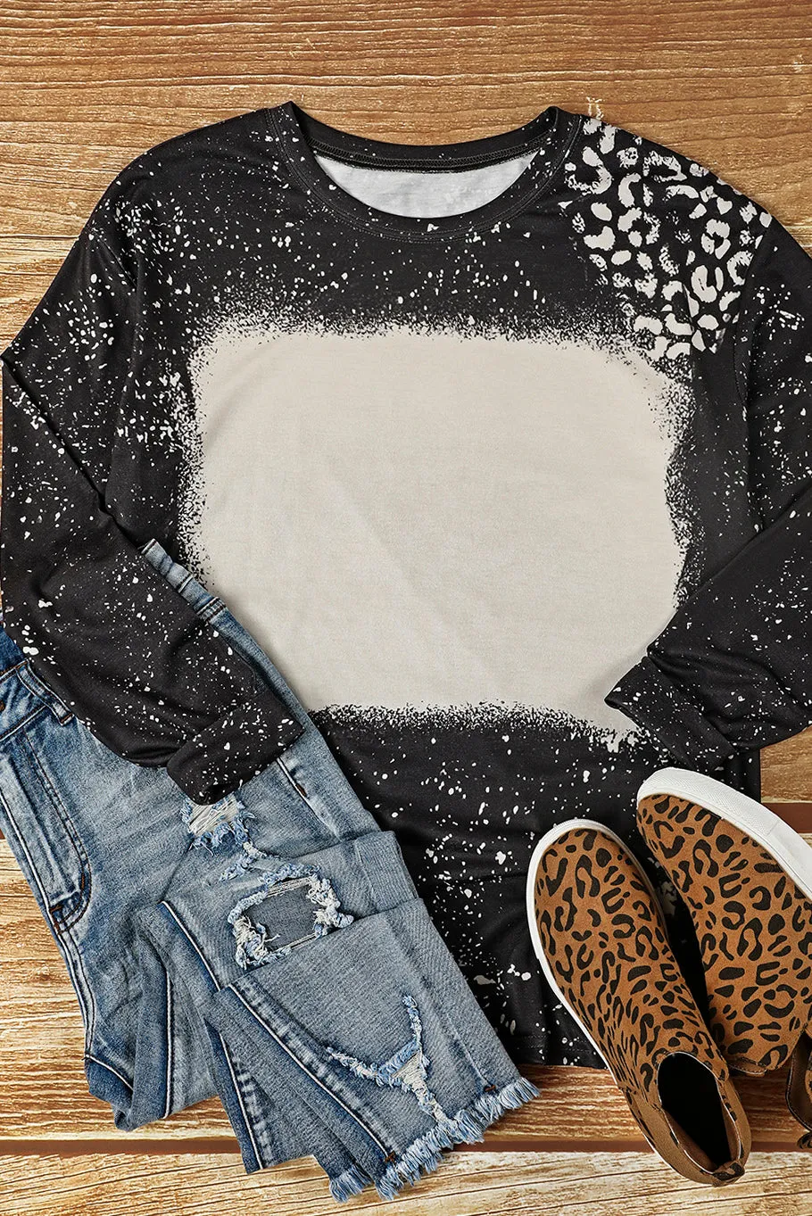 Black Retro Bleached Leopard Spot Pullover sold by Beagle Boutique