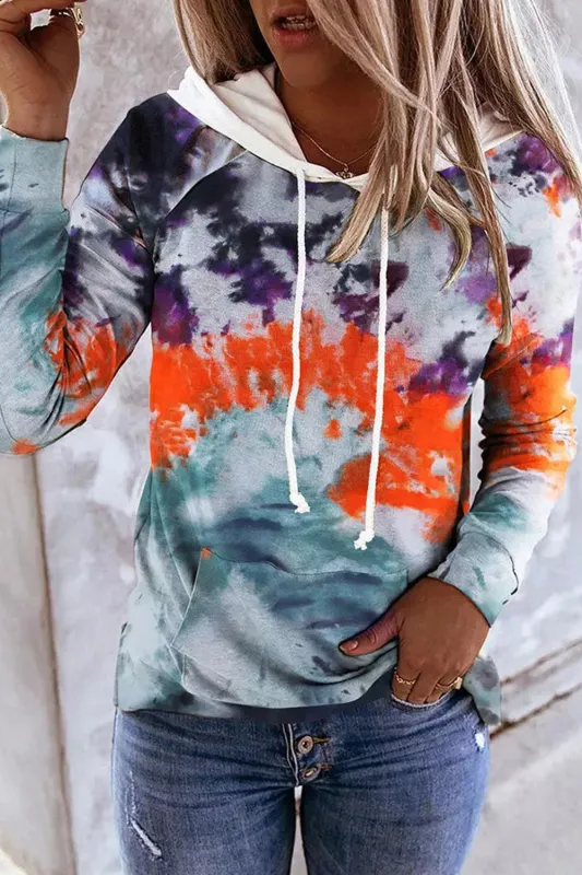 Multicolor Tie Dye Drawstring Kangaroo Pocket Hoodie sold by Beagle Boutique