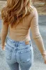Khaki Ribbed Knit High Neck Long Sleeve Top sold by Beagle Boutique