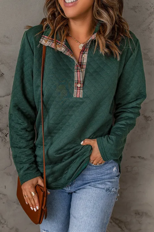Green Geometric Texture Plaid Trim Sweatshirt sold by Beagle Boutique