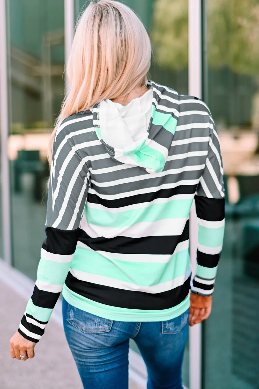 Green Striped Drawstring Long Sleeve Hoodie sold by Beagle Boutique product image thumbnail 2