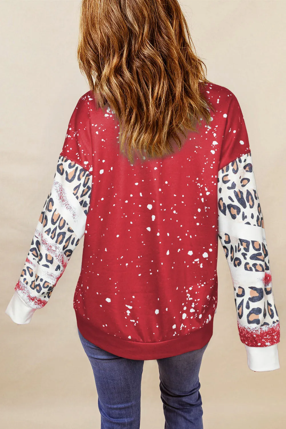 Red Tie Dye Leopard Drop Shoulder Sweatshirt sold by Beagle Boutique product image thumbnail 2