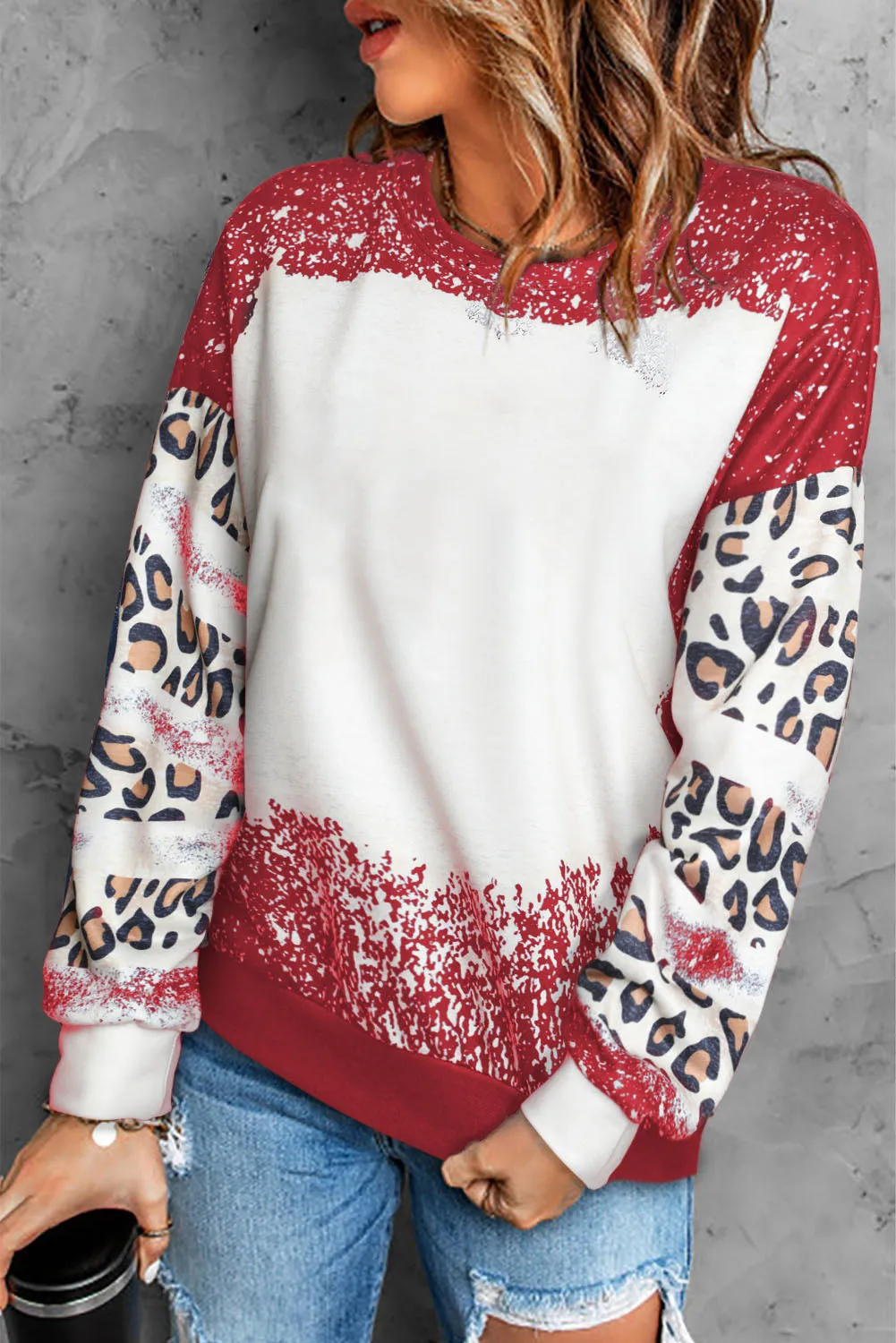 Red Tie Dye Leopard Drop Shoulder Sweatshirt sold by Beagle Boutique