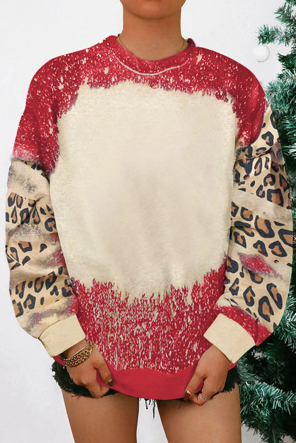 Red Tie Dye Leopard Drop Shoulder Sweatshirt sold by Beagle Boutique product image thumbnail 3