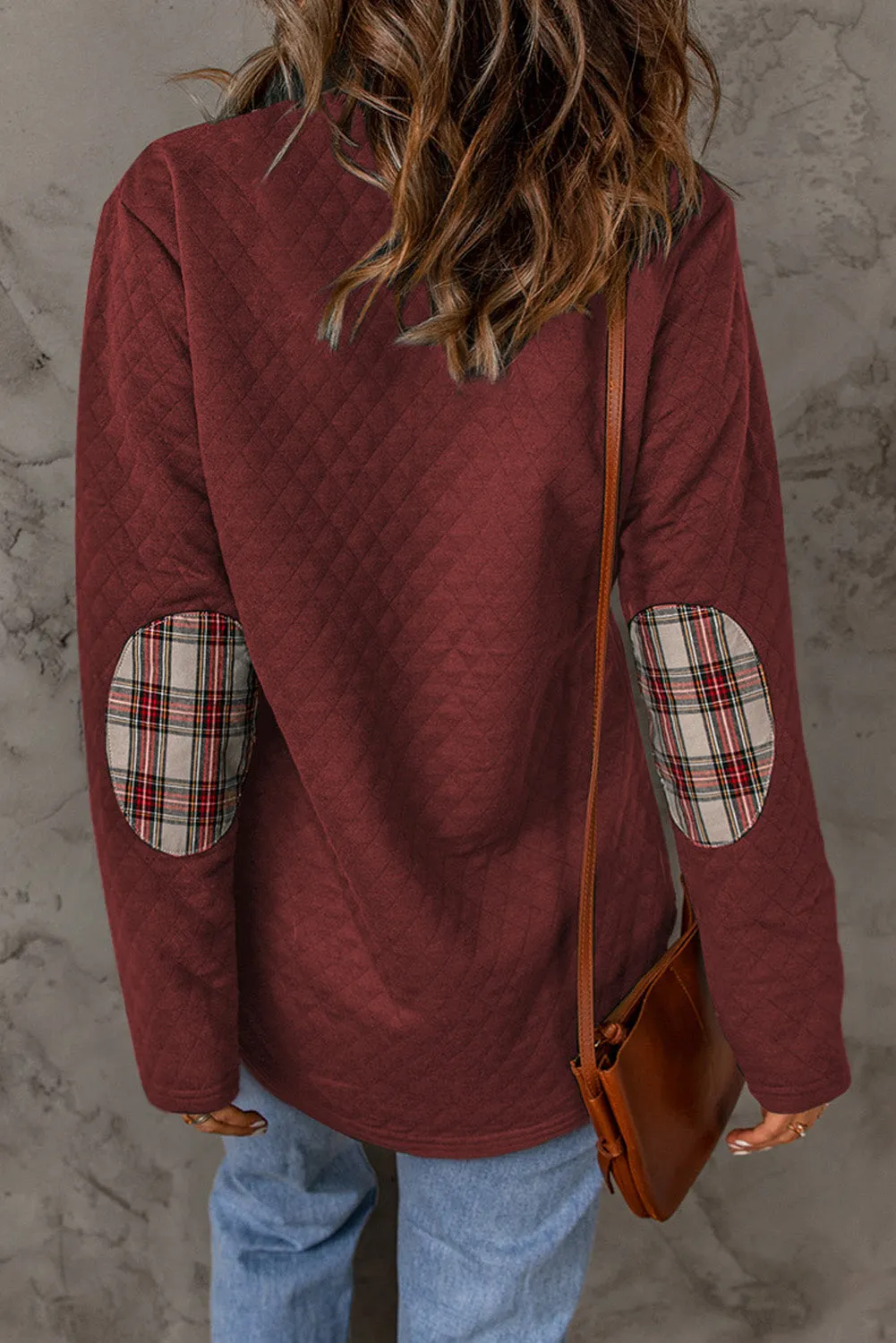 Fiery Red Geometric Texture Plaid Trim Sweatshirt sold by Beagle Boutique product image thumbnail 2