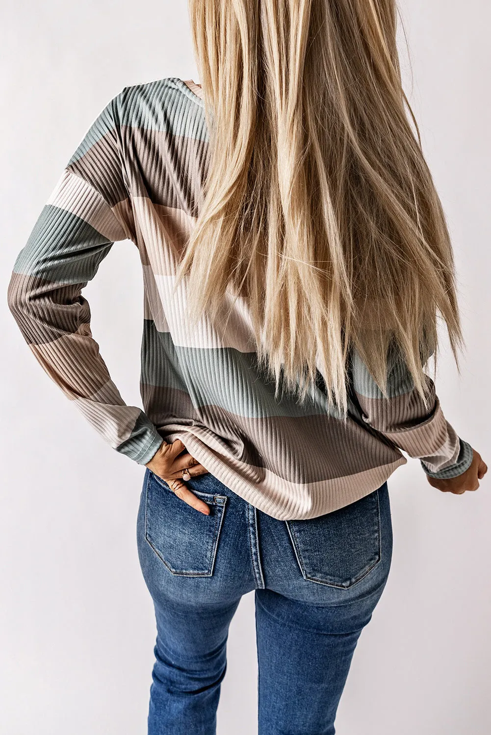 Green Colour Block Ribbed Long Sleeve Top with Pocket sold by Beagle Boutique product image thumbnail 2