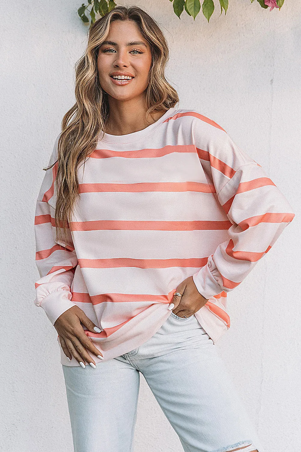 Stripe Striped Drop Shoulder Pullover Sweatshirt sold by Beagle Boutique