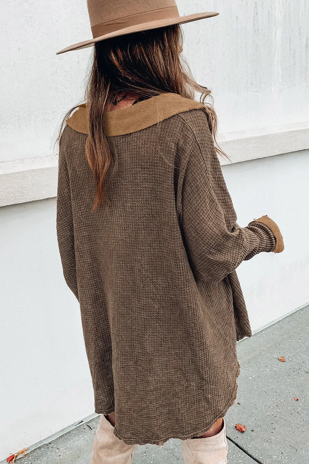 Brown Waffle Knit Buttoned Long Sleeve Top sold by Beagle Boutique product image thumbnail 2