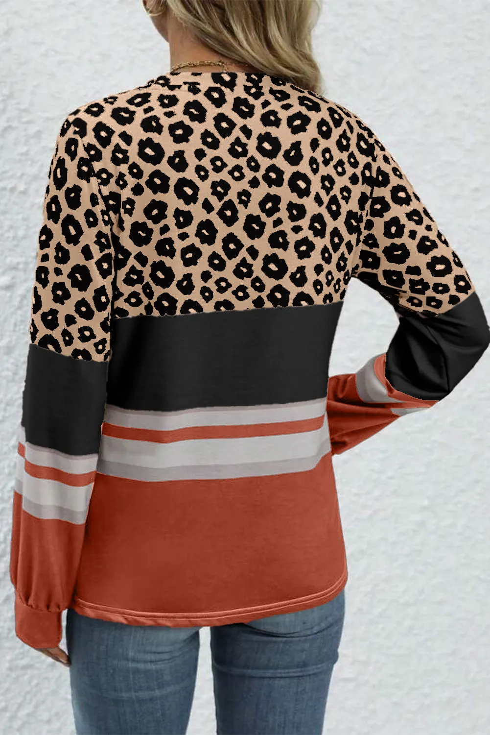 Khaki Leopard Colour Block Crewneck Long Sleeve Top sold by Beagle Boutique product image thumbnail 2