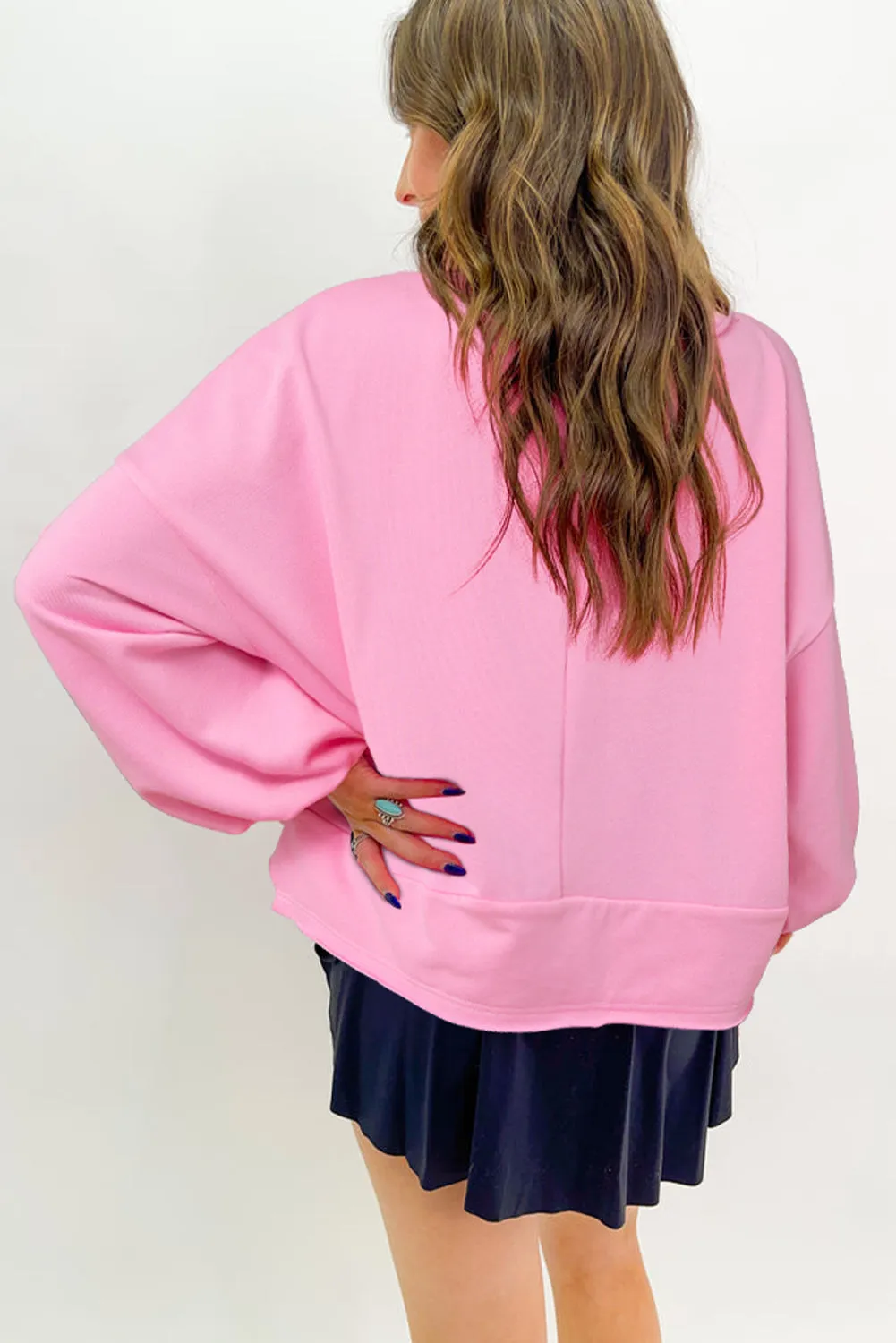 Sachet Pink Solid Color Buttoned Neckline Loose Sweatshirt sold by Beagle Boutique product image thumbnail 2
