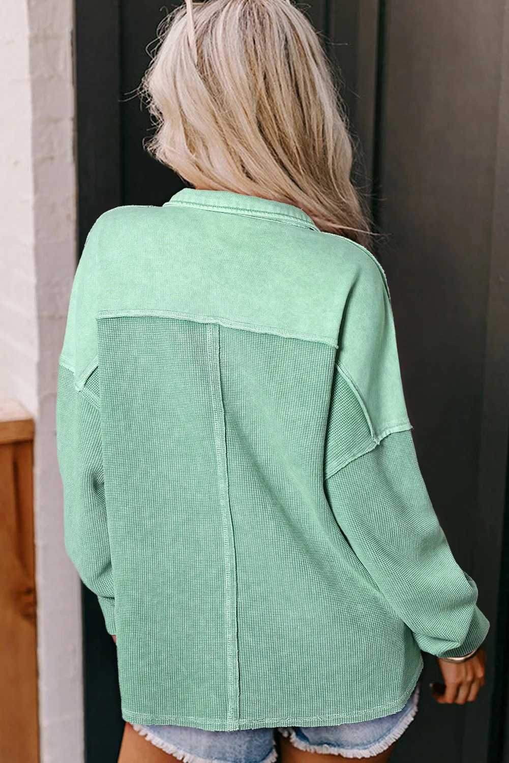 Chestnut Waffle Exposed Seam Pocket Henley Sweatshirt sold by Beagle Boutique product image thumbnail 5