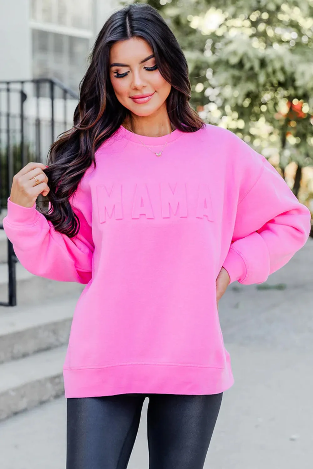 Bright Pink MAMA Letter Embossed Casual Sweatshirt sold by Beagle Boutique product image thumbnail 2