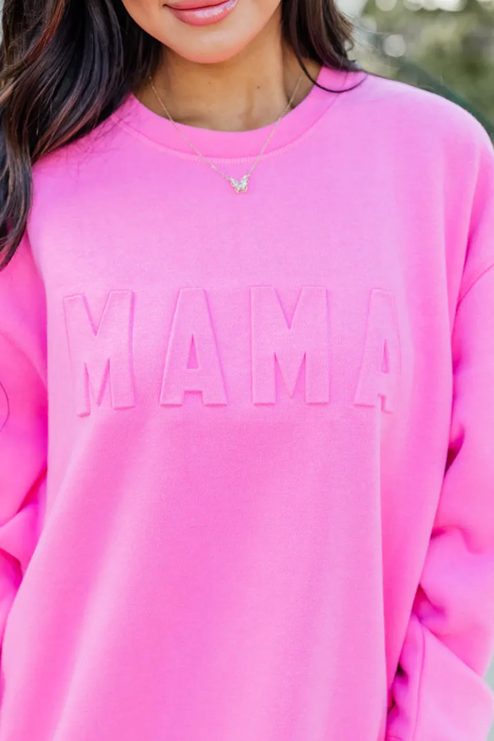 Bright Pink MAMA Letter Embossed Casual Sweatshirt sold by Beagle Boutique product image thumbnail 3