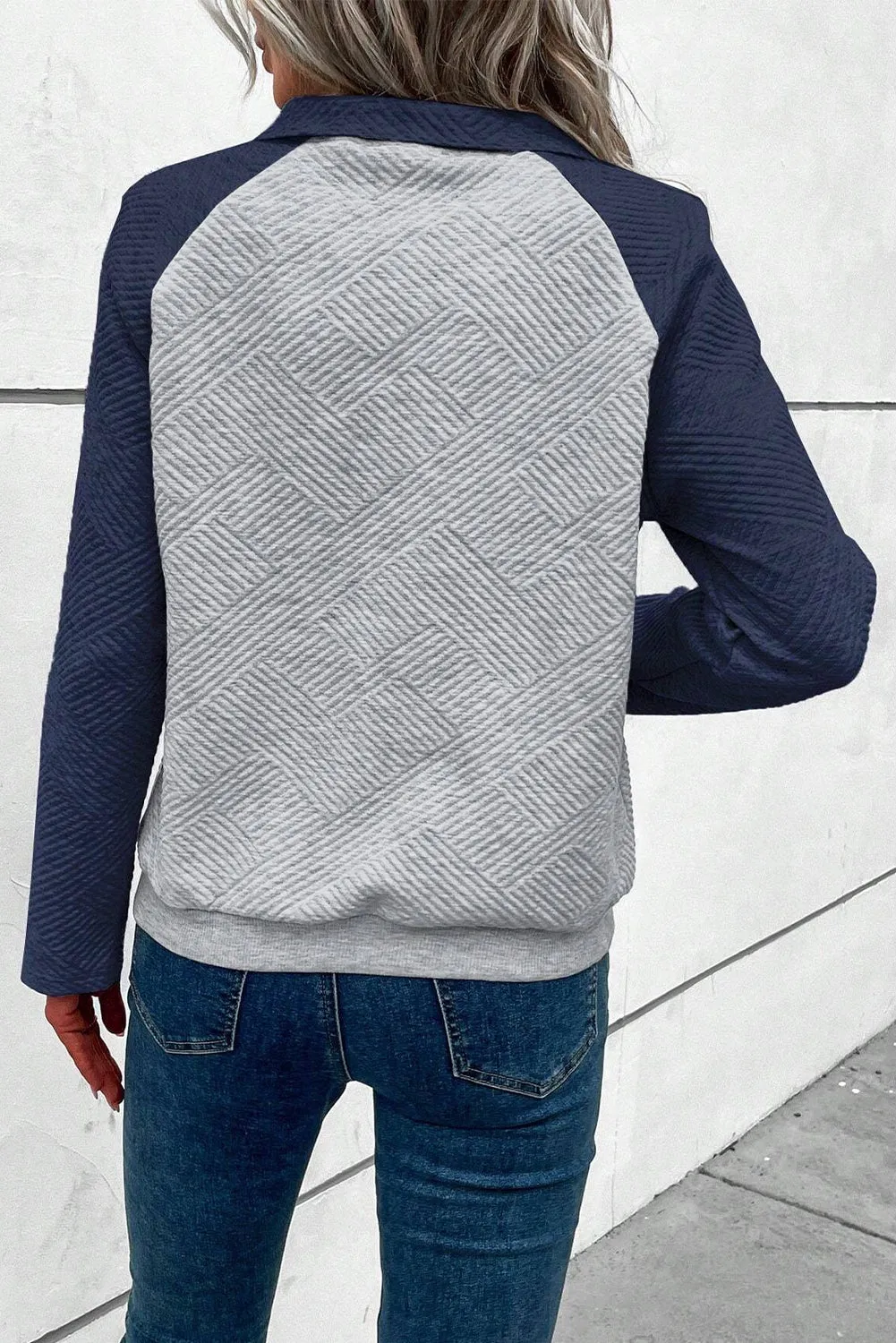 Grey Textured Contrast Splicing Raglan Sleeve Top sold by Beagle Boutique product image thumbnail 2