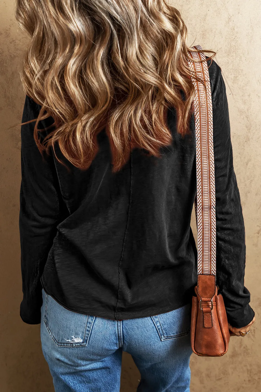 Black V Neck Center Seam Long Sleeve Tee sold by Beagle Boutique product image thumbnail 2