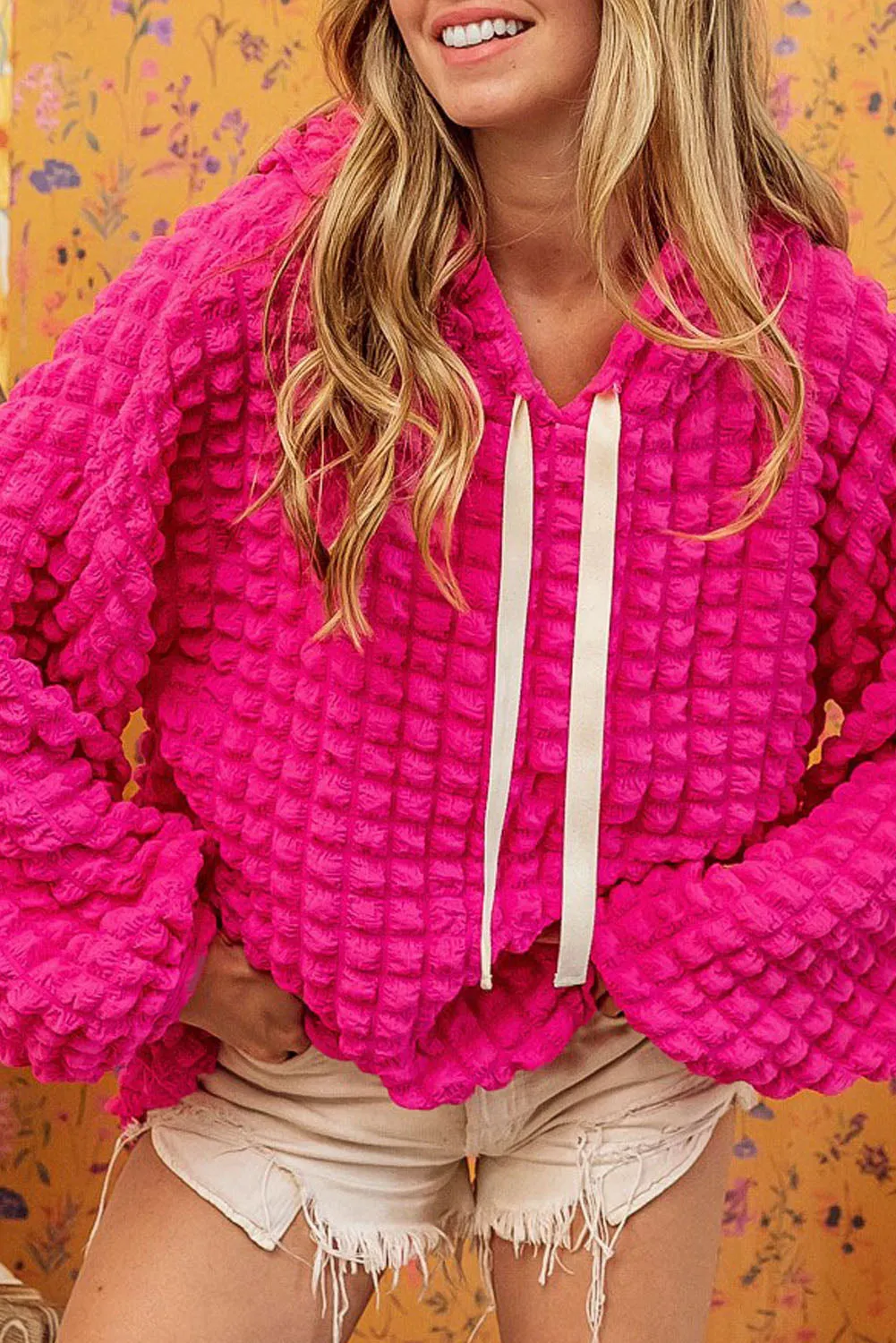 Rose Bubble Textured Waffle Hoodie sold by Beagle Boutique