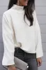 Snow White Ribbed High Neck Drop Shoulder Loose Top sold by Beagle Boutique