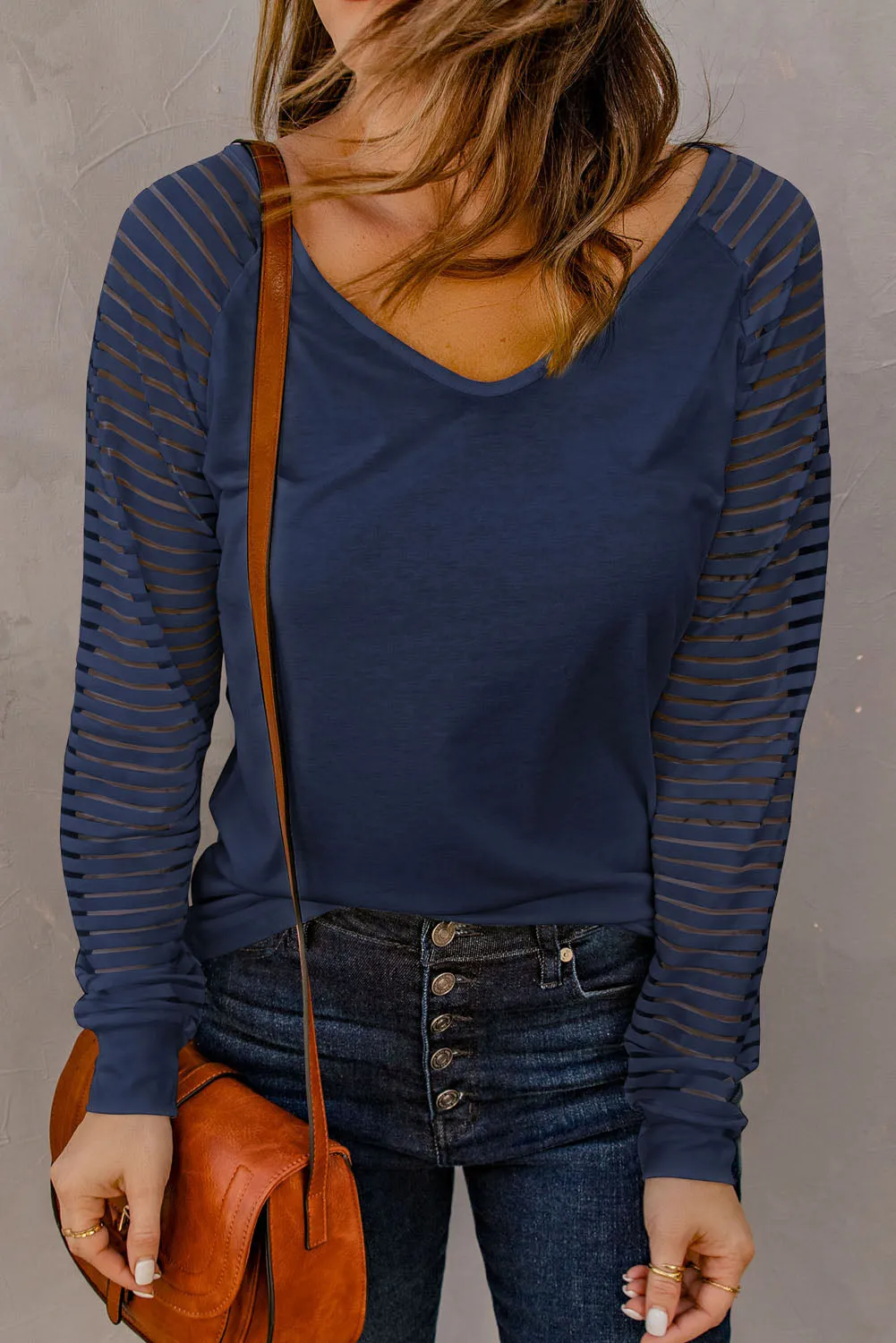 Blue Sheer Stripe V-Neck Top sold by Beagle Boutique product image thumbnail 3