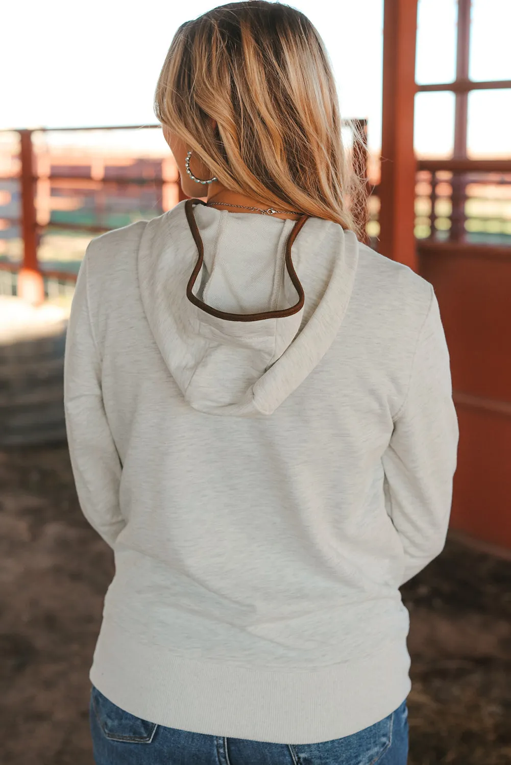 Beige Drawstring Kangaroo Pocket Henley Hoodie sold by Beagle Boutique product image thumbnail 2