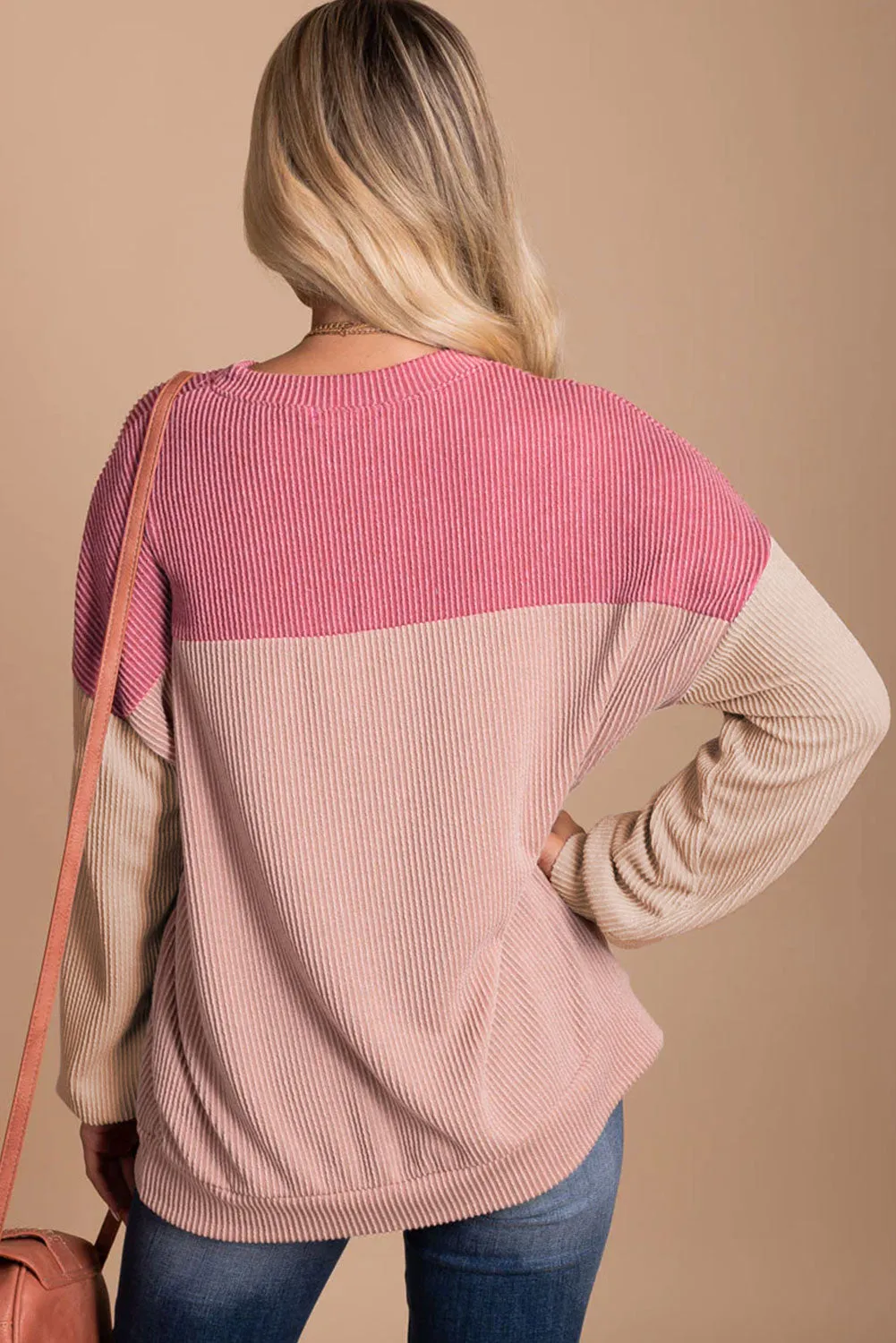 Pink Colour Block Long Sleeve Ribbed Loose Top sold by Beagle Boutique product image thumbnail 2