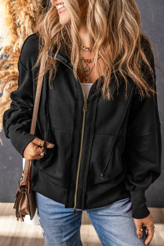 Raw Edge Exposed Seam Full Zip Hoodie sold by Beagle Boutique
