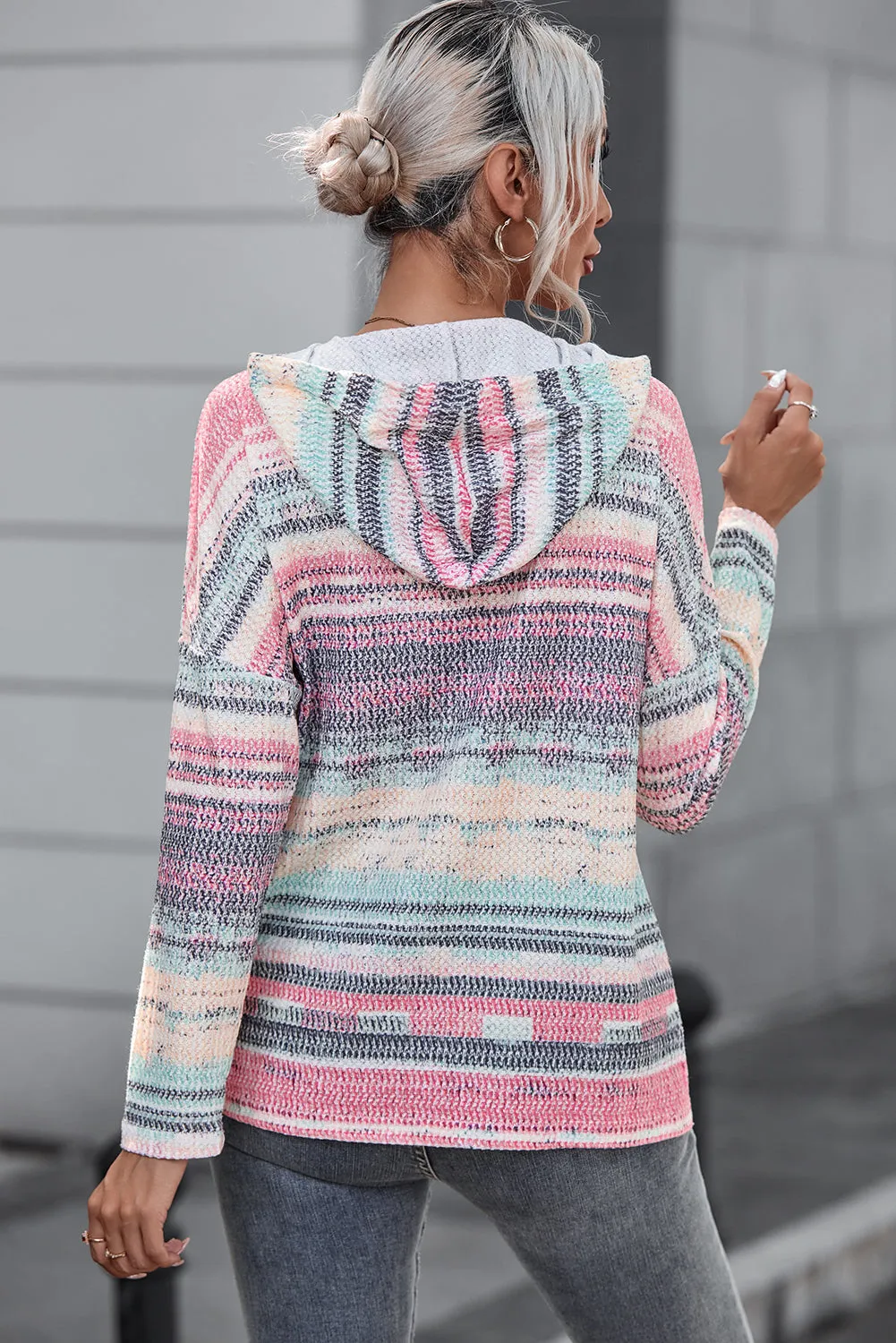 MultiColour Striped Print Cable Knit Drop Shoulder Hoodie sold by Beagle Boutique product image thumbnail 2