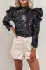 Apricot Sequin Mock Neck Bubble Sleeve Top sold by Beagle Boutique