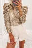 Apricot Sequin Mock Neck Bubble Sleeve Top sold by Beagle Boutique