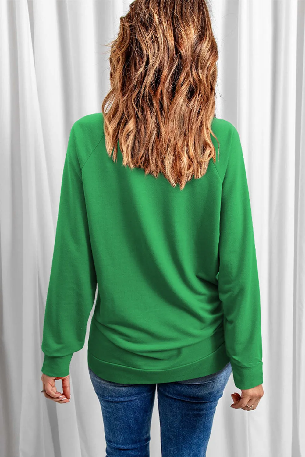 Green Solid Round Neck Raglan Sleeve Sweatshirt sold by Beagle Boutique product image thumbnail 2