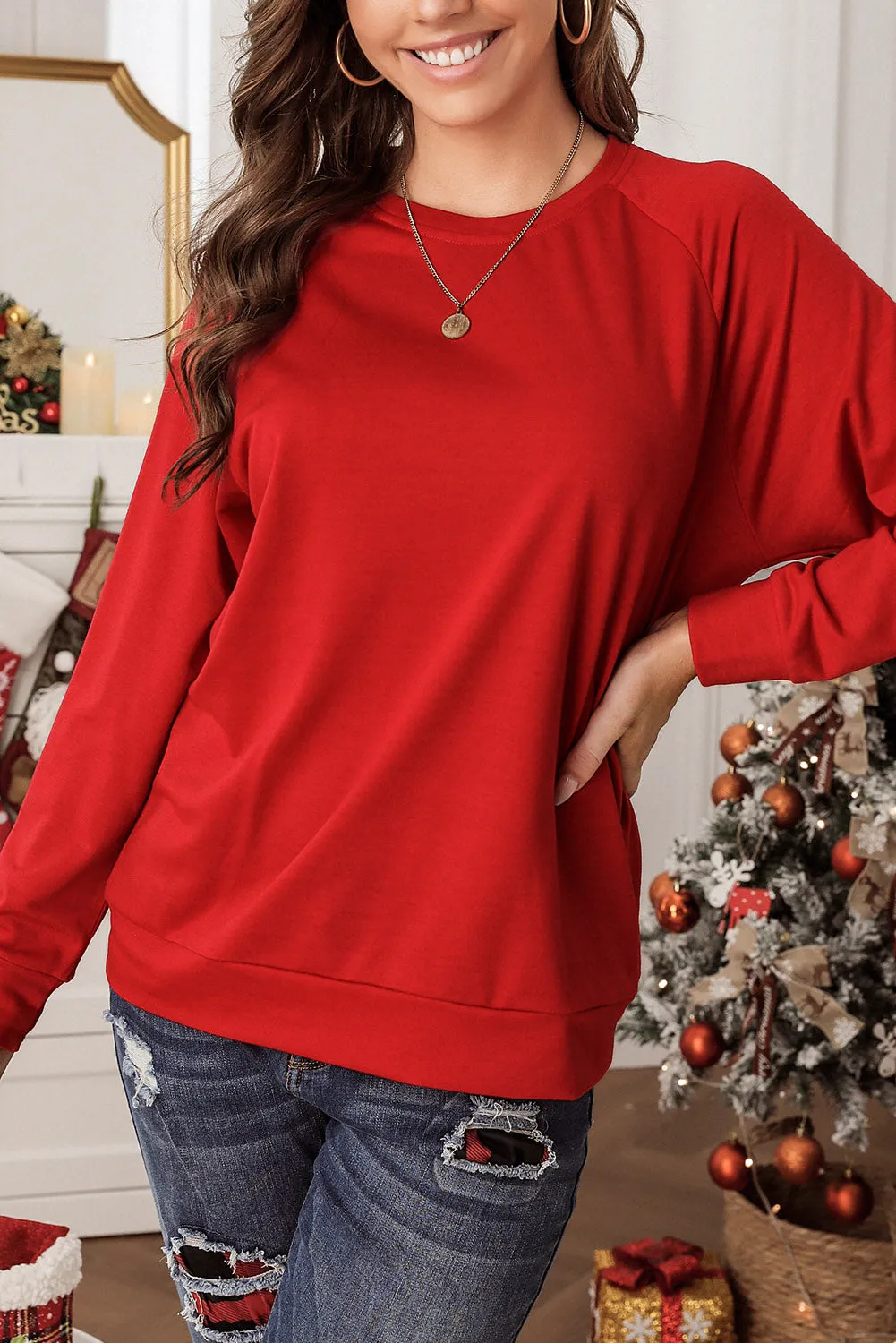 Green Solid Round Neck Raglan Sleeve Sweatshirt sold by Beagle Boutique product image thumbnail 5