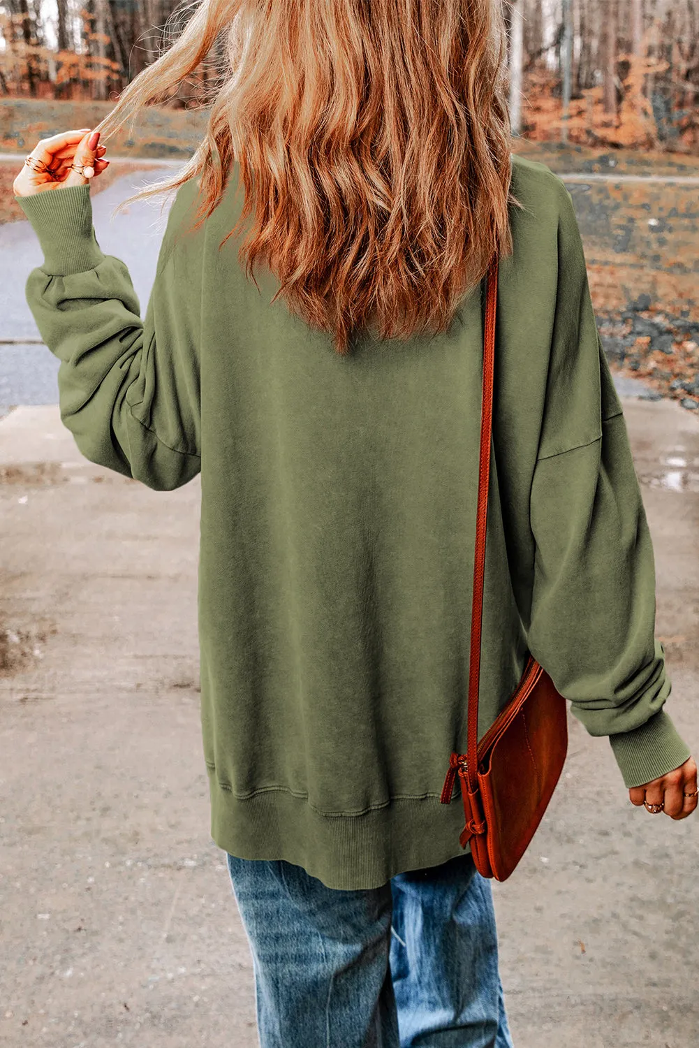 Green Drop Shoulder Ribbed Trim Oversized Sweatshirt sold by Beagle Boutique product image thumbnail 2