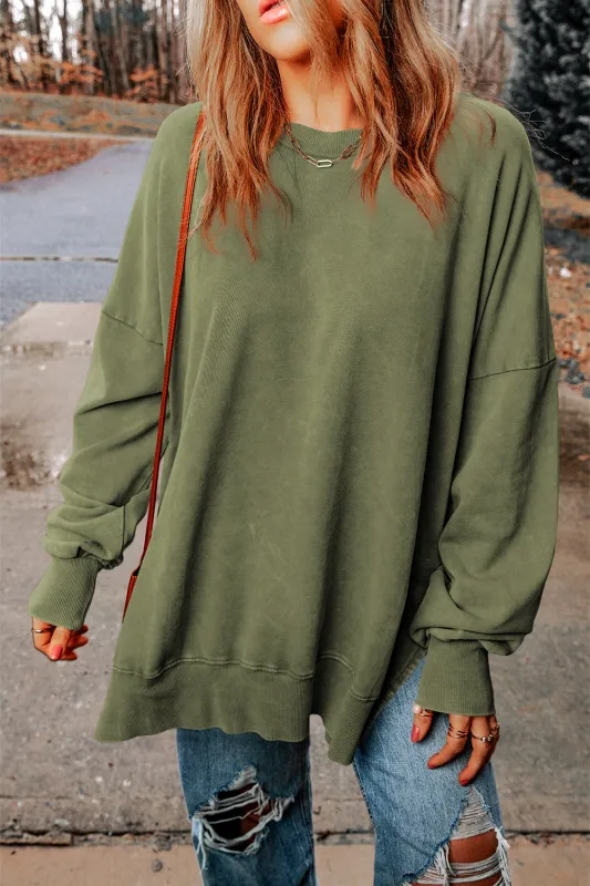 Green Drop Shoulder Ribbed Trim Oversized Sweatshirt sold by Beagle Boutique