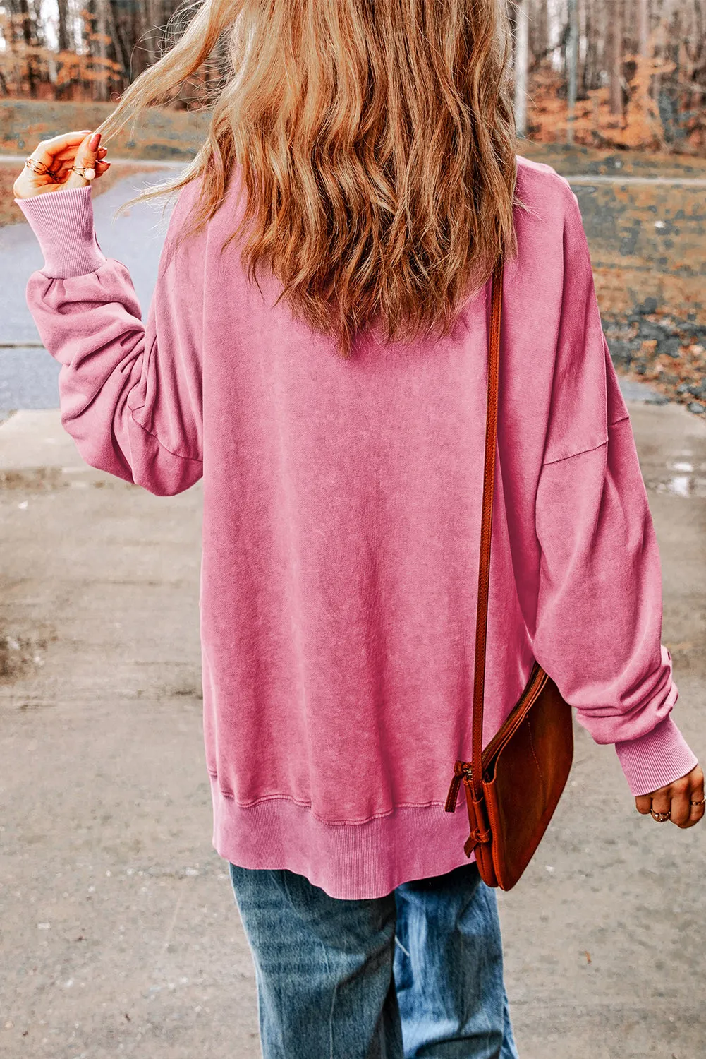 Pink Drop Shoulder Ribbed Trim Oversized Sweatshirt sold by Beagle Boutique product image thumbnail 2