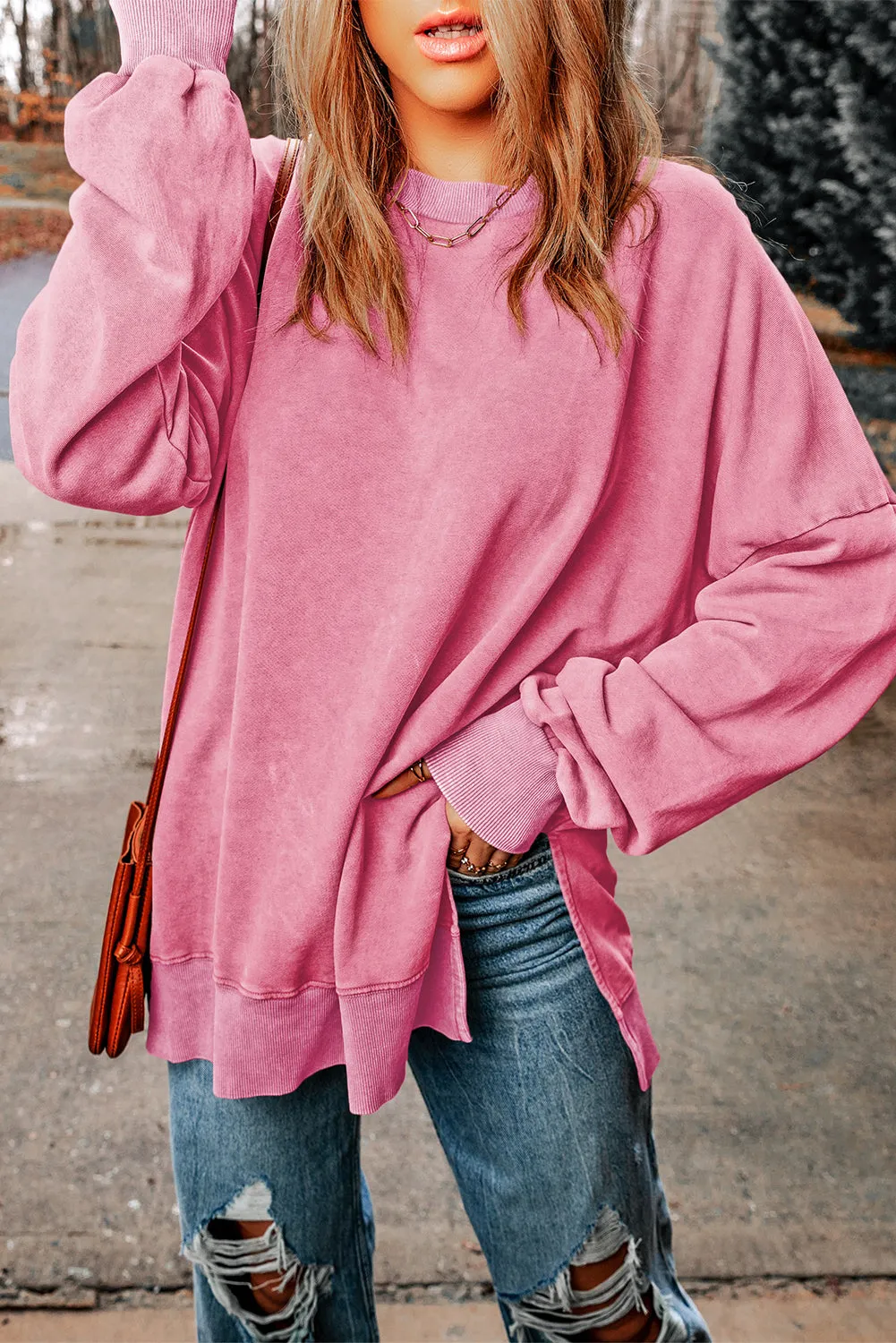 Pink Drop Shoulder Ribbed Trim Oversized Sweatshirt sold by Beagle Boutique product image thumbnail 3