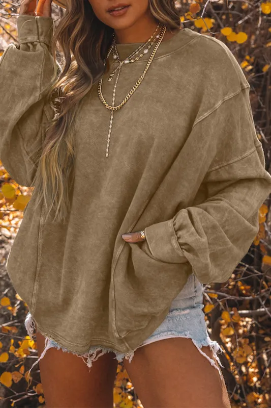 Khaki Exposed Seam Twist Open Back Oversized Sweatshirt sold by Beagle Boutique