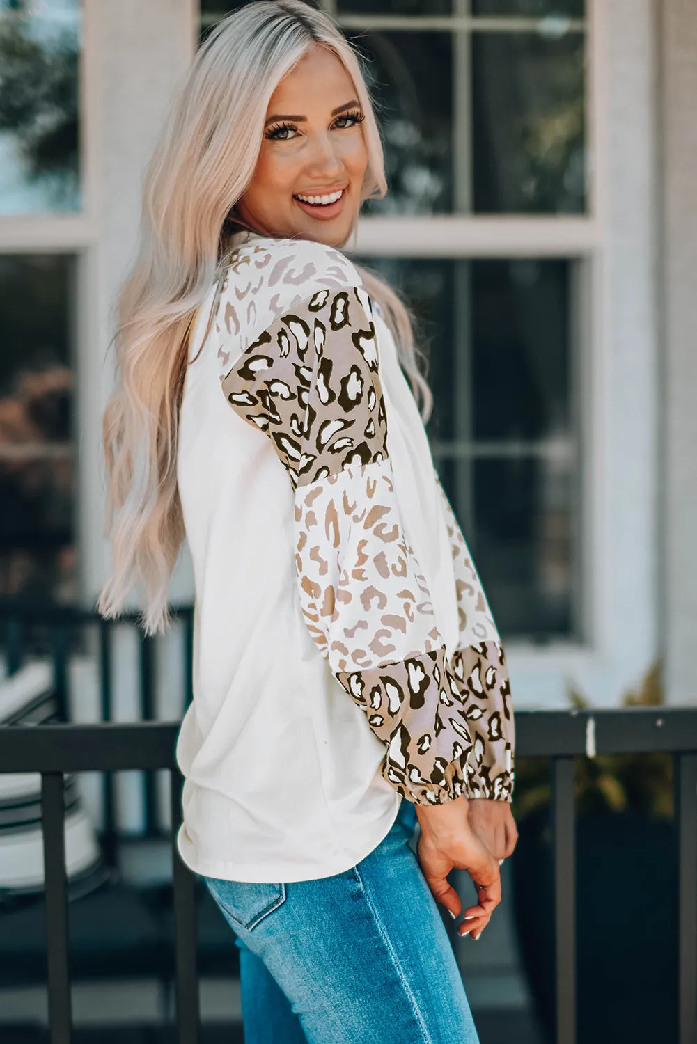 Beige Leopard Print Bubble Sleeve Top sold by Beagle Boutique product image thumbnail 3