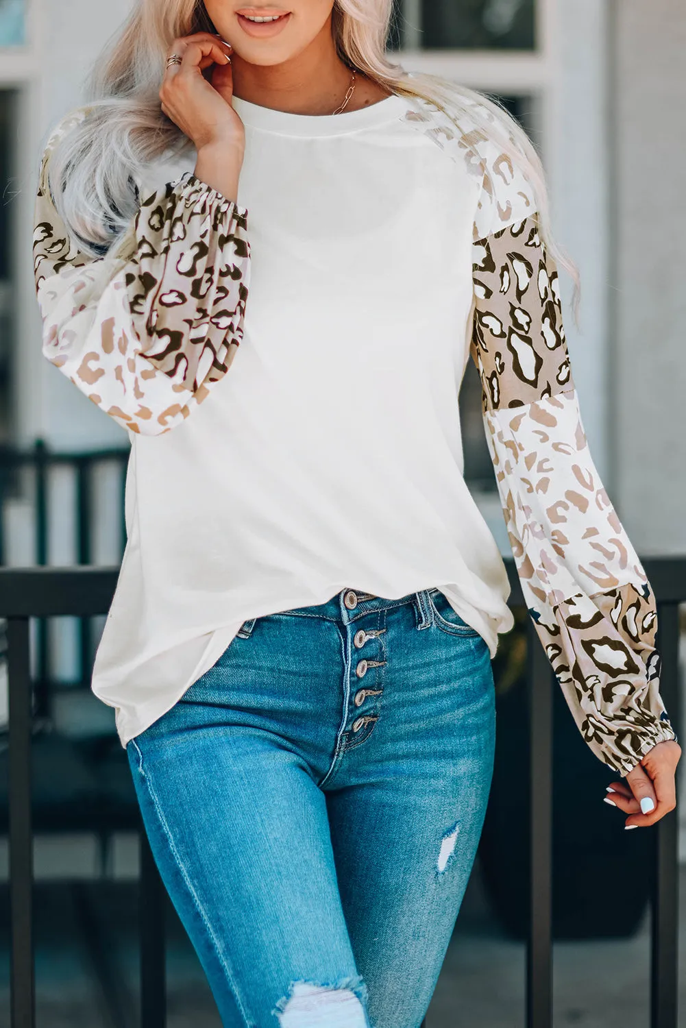 Beige Leopard Print Bubble Sleeve Top sold by Beagle Boutique
