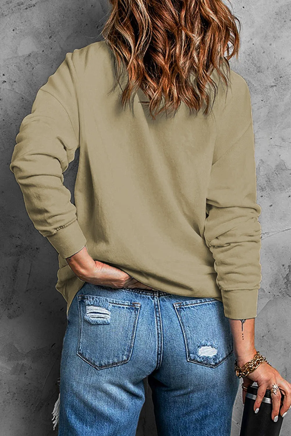 Khaki Plain Crew Neck Pullover Sweatshirt sold by Beagle Boutique product image thumbnail 2