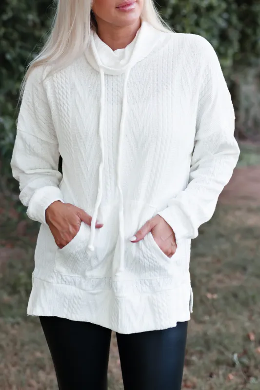 White Cowl Neck Textured Sweatshirt sold by Beagle Boutique