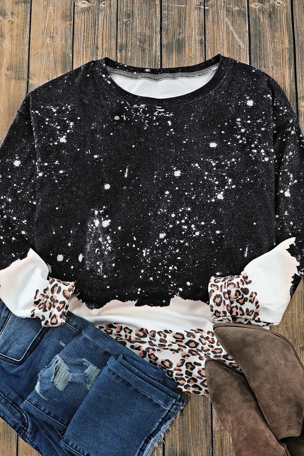 Black Leopard Bleached Pullover Sweatshirt sold by Beagle Boutique product image thumbnail 2