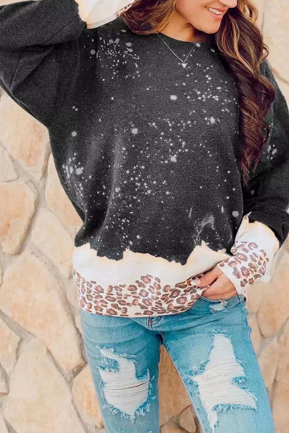 Black Leopard Bleached Pullover Sweatshirt sold by Beagle Boutique product image thumbnail 3