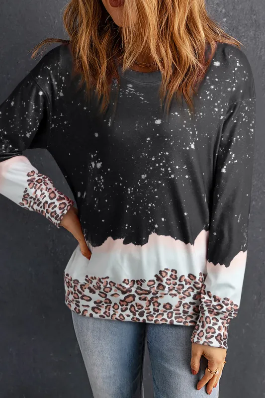 Black Leopard Bleached Pullover Sweatshirt made by Beagle Boutique