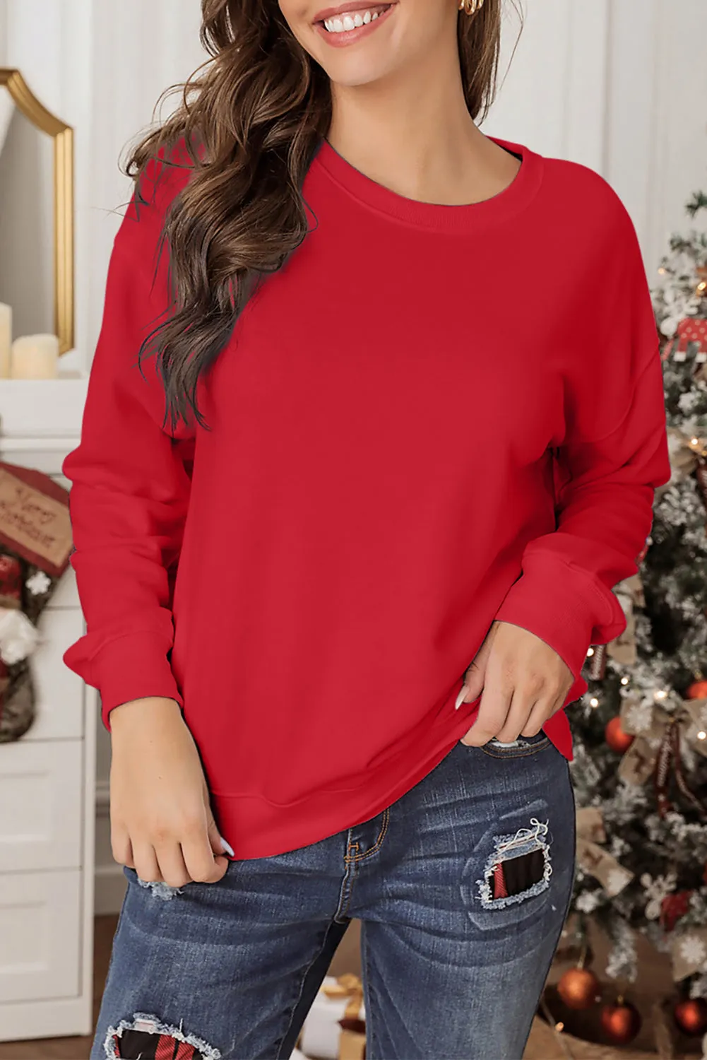 Red Plain Crew Neck Pullover Sweatshirt sold by Beagle Boutique