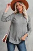 Gray Crew Neck Ribbed Trim Waffle Knit Top sold by Beagle Boutique