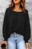 Black Scoop Neck Puff Sleeve Waffle Knit Top sold by Beagle Boutique