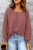 Black Scoop Neck Puff Sleeve Waffle Knit Top sold by Beagle Boutique
