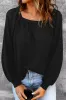 Black Scoop Neck Puff Sleeve Waffle Knit Top sold by Beagle Boutique